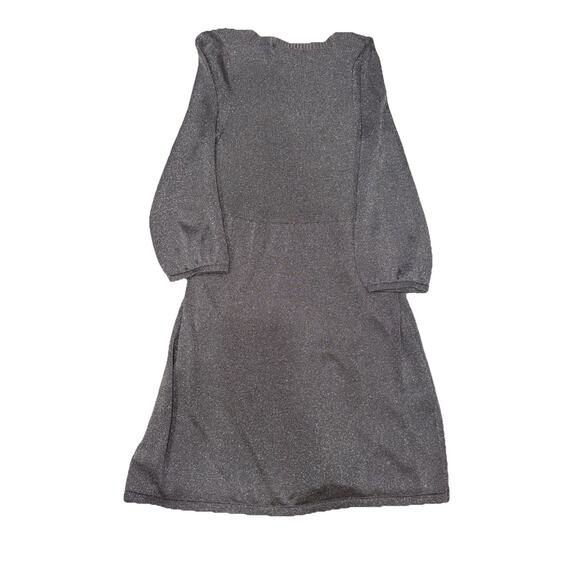 White House Black Market Silver Metallic Knit Dress 3/4 Sleeve Large - Picture 6 of 6